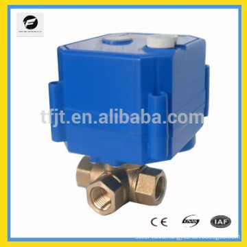 3-way DC12V L-flow 1/4" Brass mini motorized ball valve with manual override and position indicator